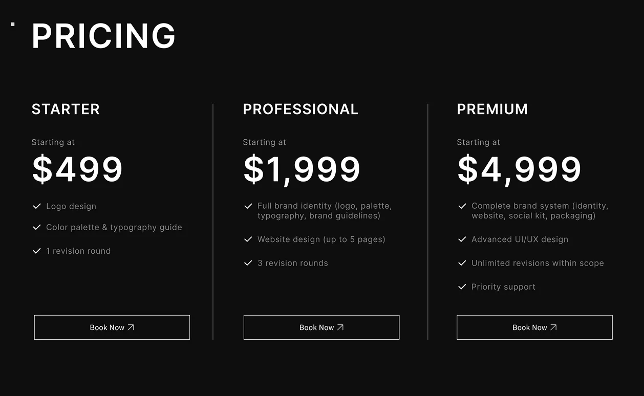 Digital Design Studio — Pricing section