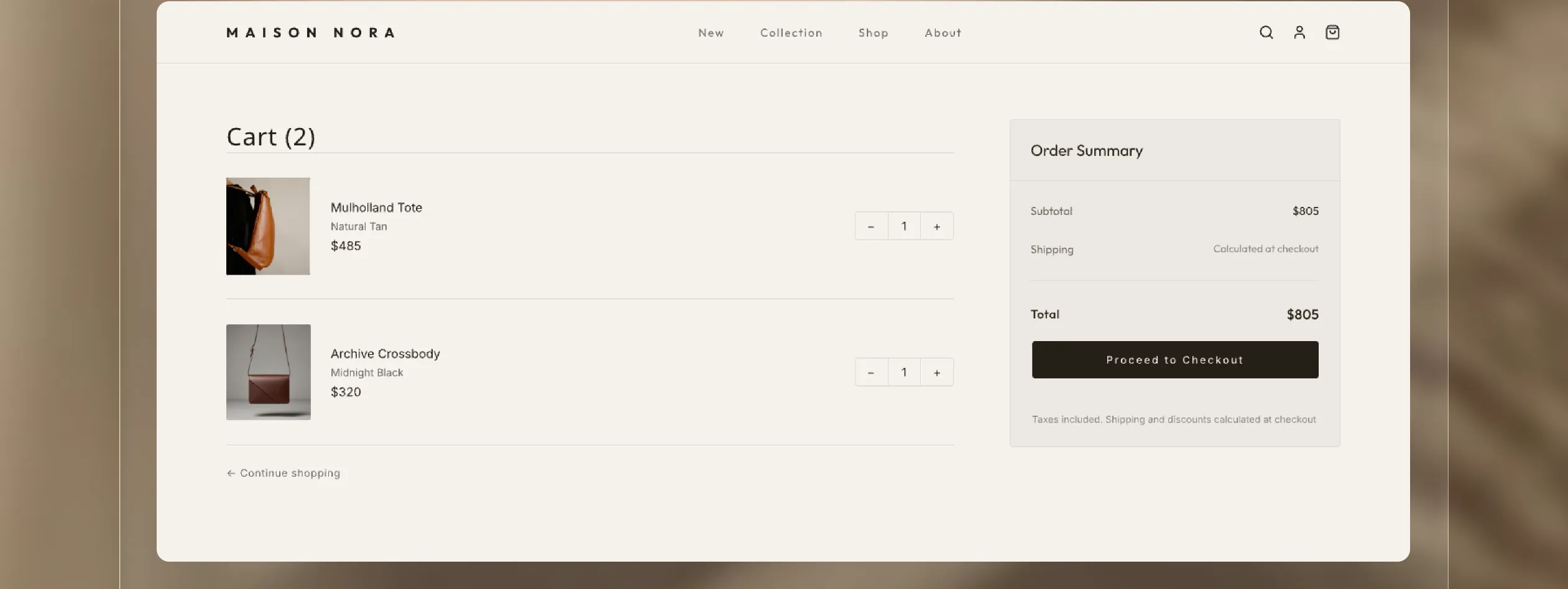 Maison Nora — Checkout flow